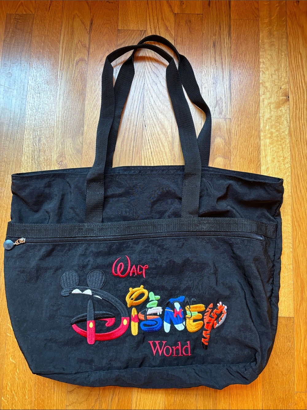 Vintage Walt Disney World Black Tote with Multicolor Embroidered Logo